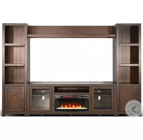 Hearthwood Haven Dark Brown 112" Media Wall with Crystal Fireplace Insert