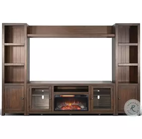 Hearthwood Haven Dark Brown 112" Media Wall with Log Fireplace Insert
