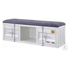 Cargo Gray Fabric and White 56" Upholstered Bench with Storage