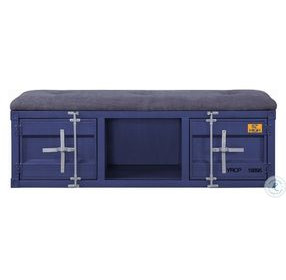 Cargo Gray Fabric and Blue 56" Upholstered Bench with Storage