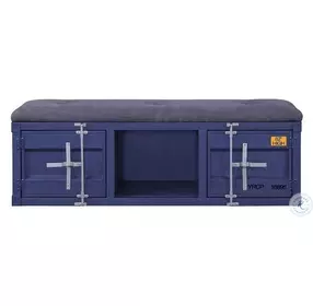 Cargo Gray Fabric and Blue 56" Upholstered Bench with Storage