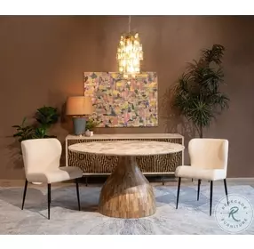 Fargo Capri Beige Marble and Natural Round 54" Dining Room Set