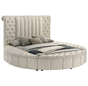 Sonya Ivory Queen Upholstered Panel Storage Bed