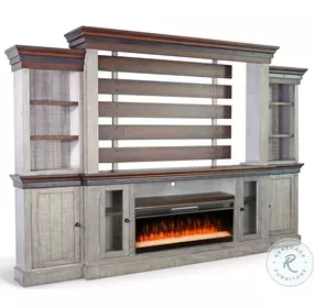 Industrial Comfort Gray 128" Entertainment Wall with Electric Fireplace