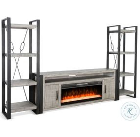 Industrial Hearth Gray 126" Media Wall with Crystal Fireplace Insert