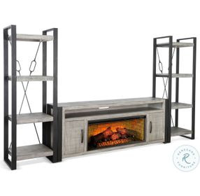 Industrial Hearth Gray 126" Media Wall with Log Fireplace Insert