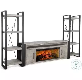 Industrial Hearth Gray 126" Media Wall with Log Fireplace Insert