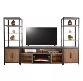San Diego Antique Brown 111" Media Wall with Electric Fireplace