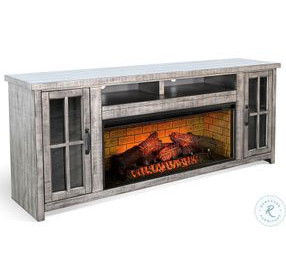 Prismfire Nest Tobacco Leaf and Alpine Gray 79" Media Console with Log Fireplace Insert