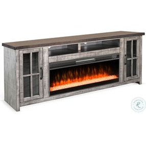 Prismfire Nest Tobacco Leaf and Alpine Gray 79" Media Console with Crystal Fireplace Insert