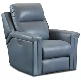 Madison Sky Blue Leather Rocker Power Recliner with Power Headrest and USB Charging