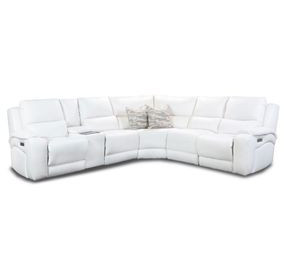 Brookfield White Leather 6 Piece Modular Zero Gravity Triple Power Reclining Sectional with USB Charging