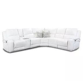 Brookfield White Leather 6 Piece Modular Zero Gravity Triple Power Reclining Sectional with Console and USB Charging