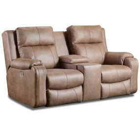 Contour Cocoa 74" Power Reclining Loveseat with Console and USB Charging