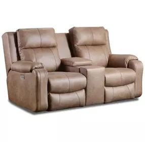 Contour Cocoa 74" Power Reclining Console Loveseat with Power Headrest and USB Charging