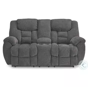 Foreside Charcoal Double Performance Fabric Reclining Console Loveseat