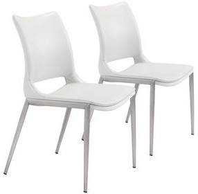 Ace White And Brushed Stainless Steel Dining Chair Set Of 2