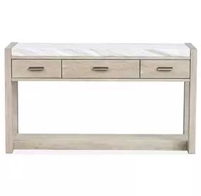 Northcrest Gallery Buff and Antique Silver Rectangular Marble Top Sofa Table