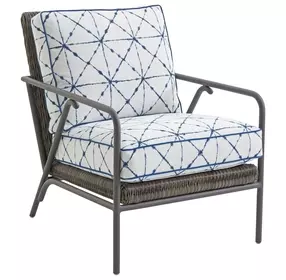 Cypress Point Ocean Terrace Blue and White Upholstered Outdoor Accent Chair
