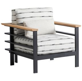 South Beach Gray and White Upholstered Outdoor Lounge Chair with Pillow