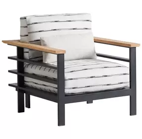 South Beach Gray and White Upholstered Outdoor Lounge Chair with Pillow