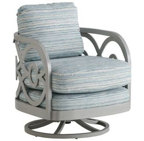 Silver Sands Blue and White Upholstered Outdoor Occasional Swivel Chair