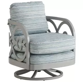 Silver Sands Blue and White Upholstered Outdoor Occasional Swivel Chair