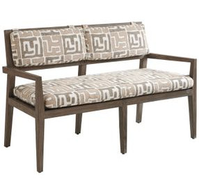 La Jolla Beige and Tan Performance Fabric 57" Outdoor Accent Bench