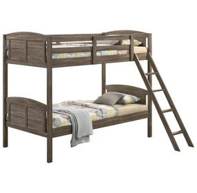 Flynn Weathered Brown Twin Over Twin Bunk Bed with Matresses