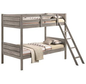 Ryder Weathered Taupe Twin Over Twin Bunk Bed with Matresses