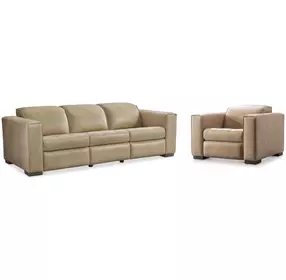 Nest Cream Leather Power Motion Living Room Set