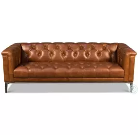Cuba Brown Cube Tufted Leather Sofa