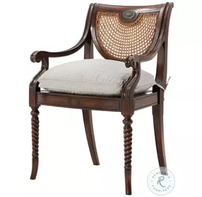 Lady Emily's Favourite Walnut And Antique Rattan Short Back Arm Chair