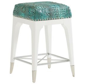 Northbrook Avondale Blue and Gray Leather Upholstered Alabaster Counter Height Stool with Nailhead Trim