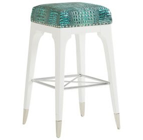 Northbrook Avondale Blue and Gray Leather Upholstered Alabaster Bar Stool with Nailhead Trim