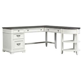 Emerson Park Wirebrushed White and Charcoal 3 Piece L- Desk Set with USB Charging