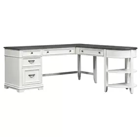 Emerson Park Wirebrushed White and Charcoal 3 Piece L- Desk Set with USB Charging