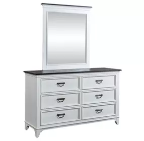 Emerson Park Wirebrushed White and Charcoal 6 Drawer Dresser with Mirror