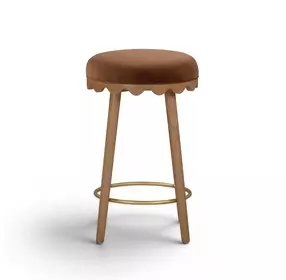 Oodle Light Walnut Performance Vegan Mohair Upholstered Counter Height Stool