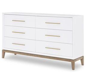 Melrose Cloud White and Desert Oak 6 Drawer Dresser with USB Charging
