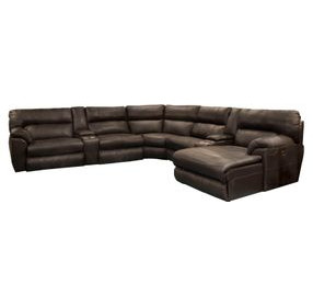 Maldini Coffee Leather Zero Gravity 4 Piece Modular Power Reclining Sectional with Power Headrest and Heat Massage