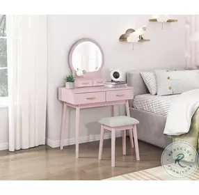 Camilla Pink Vanity with Mirror And Stool