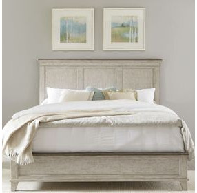 Ivy Hollow Weathered Linen and Dusty Taupe California King Panel Bed with Nailhead Trim