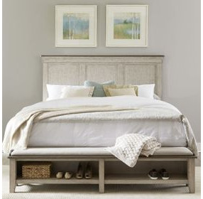 Ivy Hollow Weathered Linen and Dusty Taupe California King Storage Panel Bed with Nailhead Trim