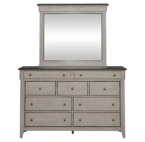 Ivy Hollow Weathered Linen and Dusty Taupe 9 Drawer Dresser with Mirror