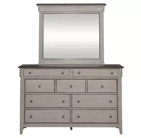 Ivy Hollow Weathered Linen and Dusty Taupe 9 Drawer Dresser with Mirror