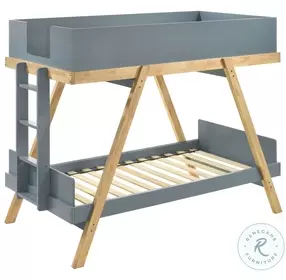Frankie Van Courtland Blue And Natural Wooden Twin Over Twin Bunk Bed