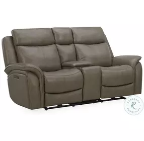 Grant Liverpool Cobblestone Leather Power Headrest Reclining Console Loveseat