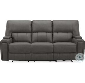 Hudson Coal Leather Triple Power Reclining Sofa with Bluetooth Speakers and Drop Down Table