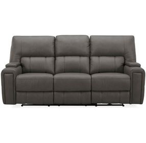 Hudson Coal Leather Power Reclining Sofa with Power Headrest and Lumbar